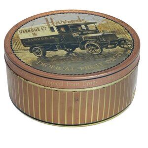 Candy Tin Harrods Metal London UK United Kingdom English Tropical Fruit Drop VTG